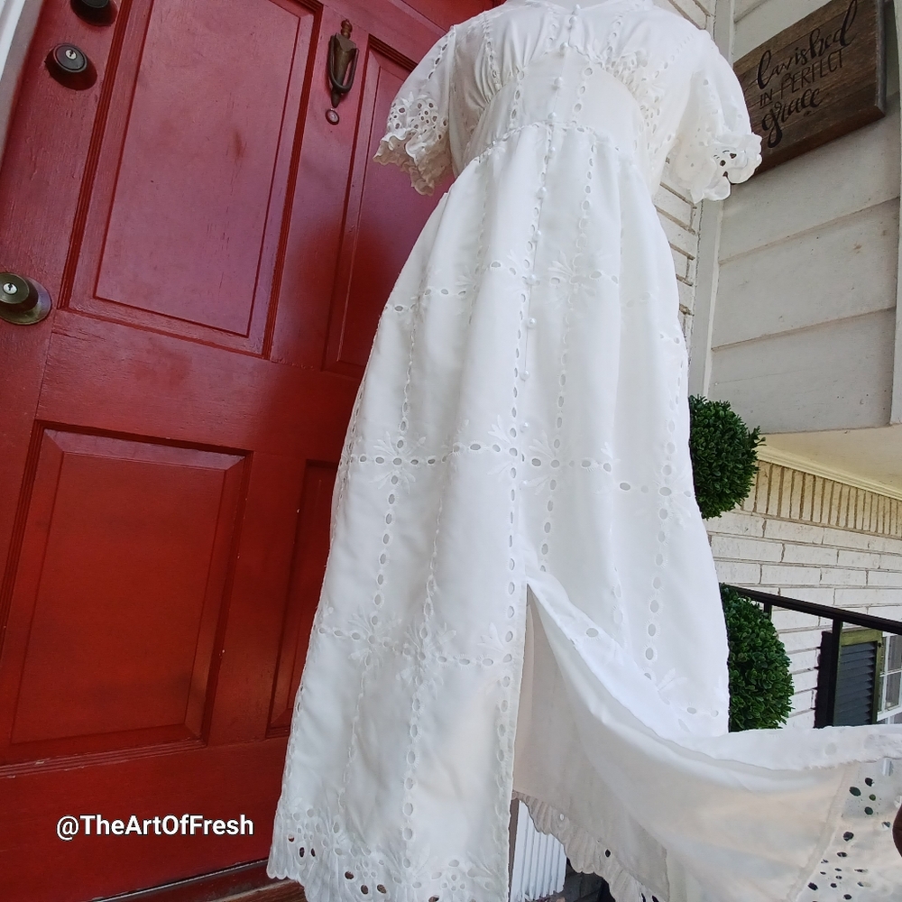 SIMPLEE Puff Sleeve Split Hem Gorgeous White Schiffy Dress - Picture 4 of 14